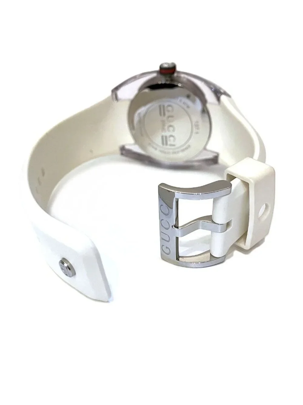 Gucci Sync Sherry Watch SS Rubber Quartz Silver Dial 137.1